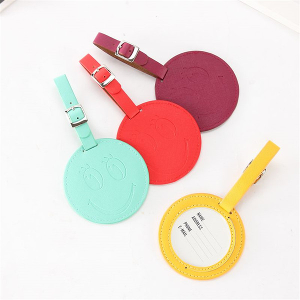 Zoukane Leather Round Smiley Face Suitcase Luggage Tag Label Bag Pendant Handbag Travel Accessories Name ID Address Tags LT10