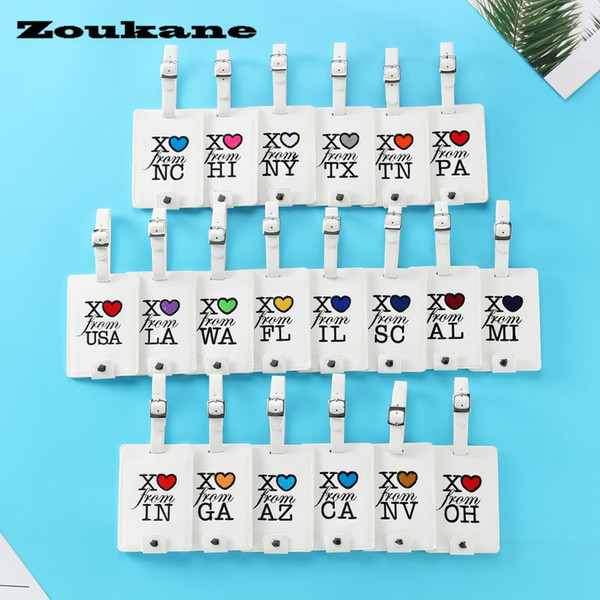 Zoukane Personalise USA State Leather Embroidery Suitcase Luggage Tag Label Bag Pendant Handbag Travel Accessories Name ID Address Tag LT03C