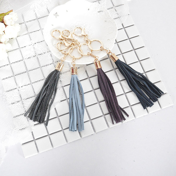 Tassel Bag Accessories Charm Keychain Cowhide Leather Accessories Key Ring Exquisite Black blue Car Keychain New fashion Pendan Wholesale