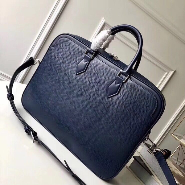 2019 new men's briefcase French designer handbag leather moire fashion business style with detachable leather shoulder strap crossbody bag