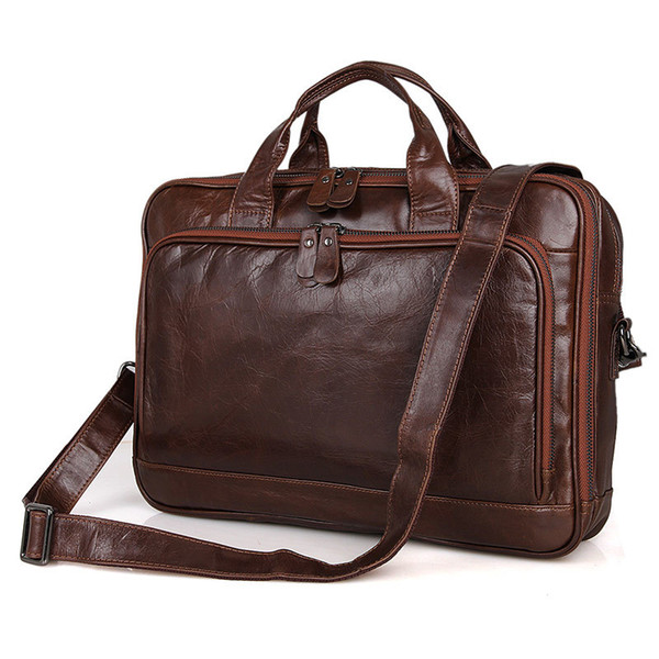 Genuine Cowhide Leather Bags for Men Business Briefcase Portfolio Men Handbags Man Crossbody Bag 15.6