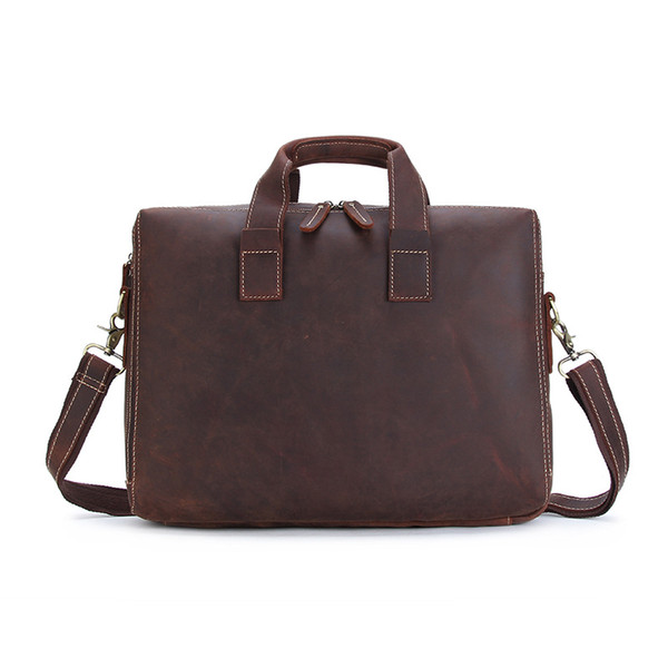 Retro Genuine Leather Messenger Men Shoulder Bag 15inch Laptop Satchel Bookbag with Detchable Strap
