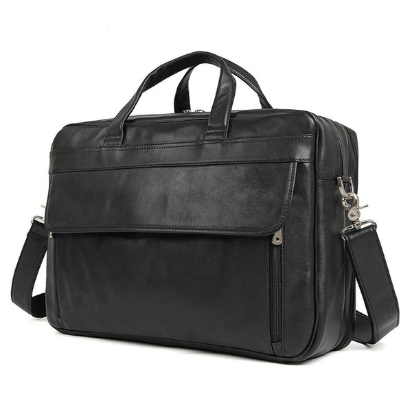 Men's 17 Inch Solid Genuine Leather Professional Laptop Briefcase Messenger Shoulder Bag