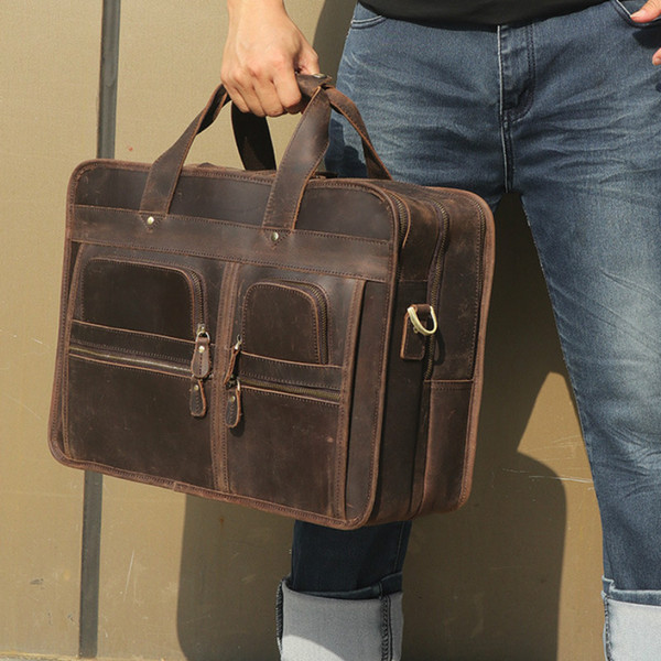 Business Travel Briefcase Genuine Leather Duffel Bags for Men Laptop Bag fits 17 inches Laptop