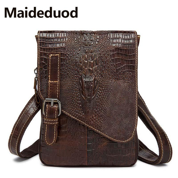 High-Quality Male Bag Genuine Leather Shoulder Bag Crocodile pattern Men Messenger casual leather men' s bag designer handbags Coffee