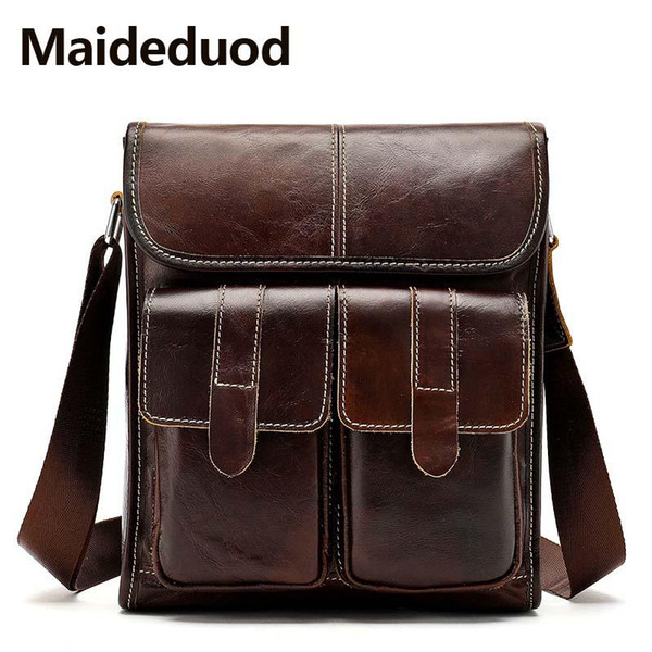 Hot Sale Genuine leather New Men Bag Casual Business Messenger Bag For Vintage Men's Crossbody Bag Male Shoulder Bags 366 Brown Coffee