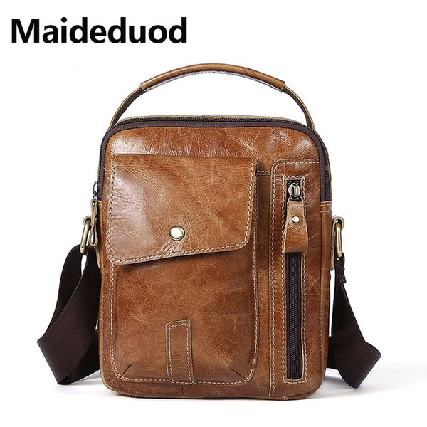 Maideduod Men's Messenger Genuine Leather Bags Small Handbag Flap Casual Crossbody Bags for Men Shoulder Bag Male Genuine Leather