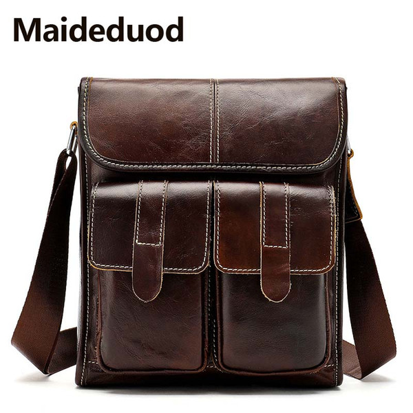 Hot Sale Genuine leather New Men Bag Casual Business Messenger Bag For Vintage Men's Crossbody Bag Male Shoulder Bags 366 Brown Coffee Black