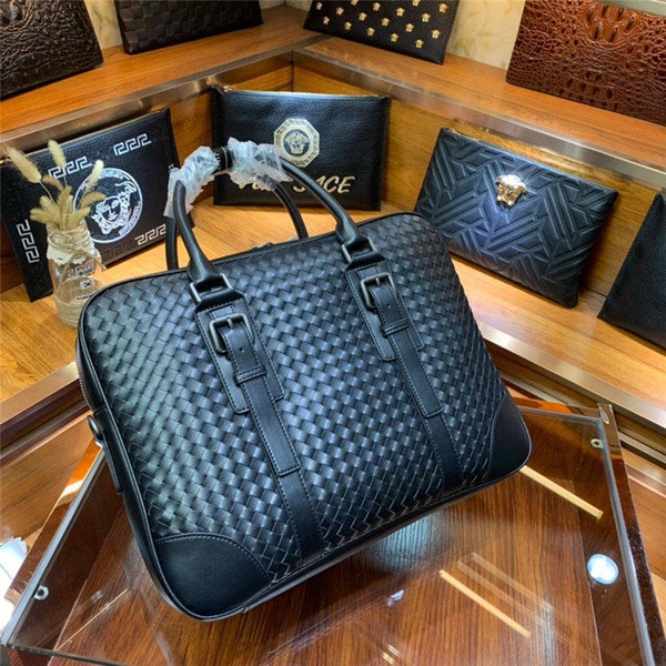 Hand knitted brand designer briefcases new arrival high quality business bags for men genuine leather business laptop bags