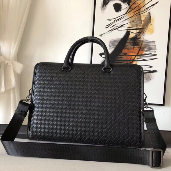 Pure hand-woven with calf leather business briefcases for men fashion luxury official website counters selling gold dian handbags wholesale