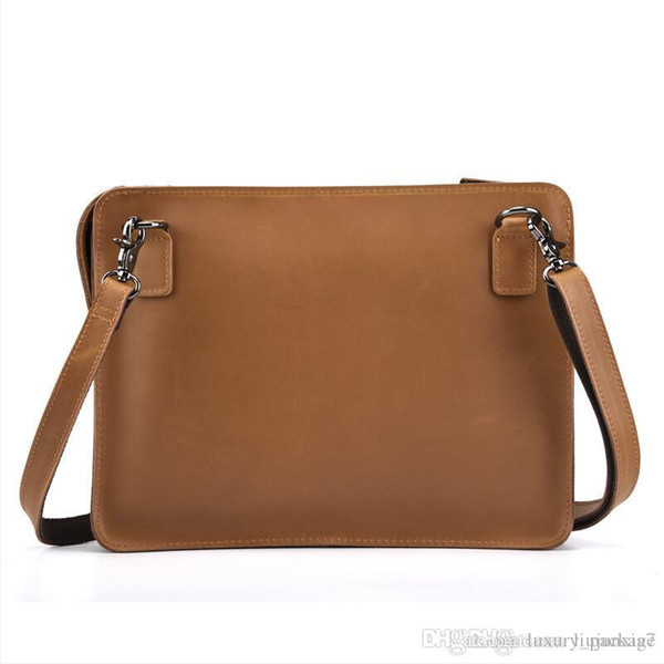 Crazy Horse Leather Men's Business Leather Shoulder Bag iPad Bag Leather Briefcase Vintage Envelope Bag