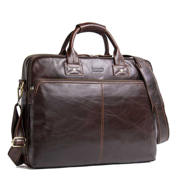 genuine Leather men's handbags can hold 15.6-inch laptop business briefcase