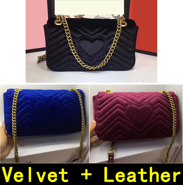 Marmont 443497 Velvet + Leather Autumn Winter Style Luxury Handbags high quality Original Genuine Leather Silk Lining Shoulder Bags 446744