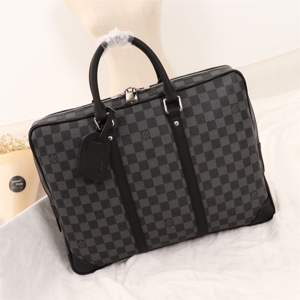 Hot classic black letter logo leather men Briefcases bag fashion men leather shouler bag free shipping N41125