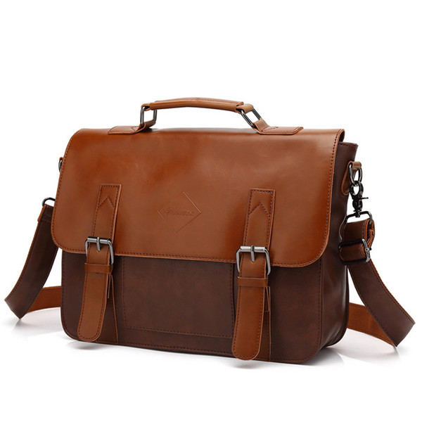 Vintage Men's Business Briefcases Pu Leather Brown Mens Laptop Messenger Bags Classic Portfolio Document Office Bag New