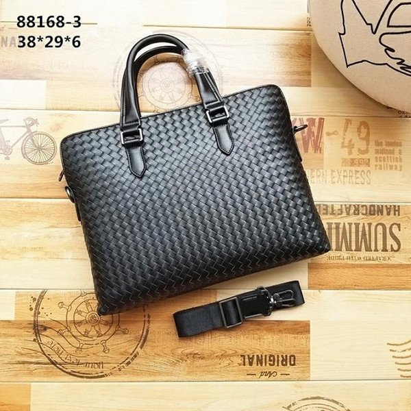 New leather woven men's bag handbag business men's briefcase double pull computer bag large capacity single shoulder bag