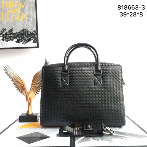 Luxury mens bag laptop bag mens briefcase high quality Weaving style Mens bags Size 39*28*8CM Model 818663