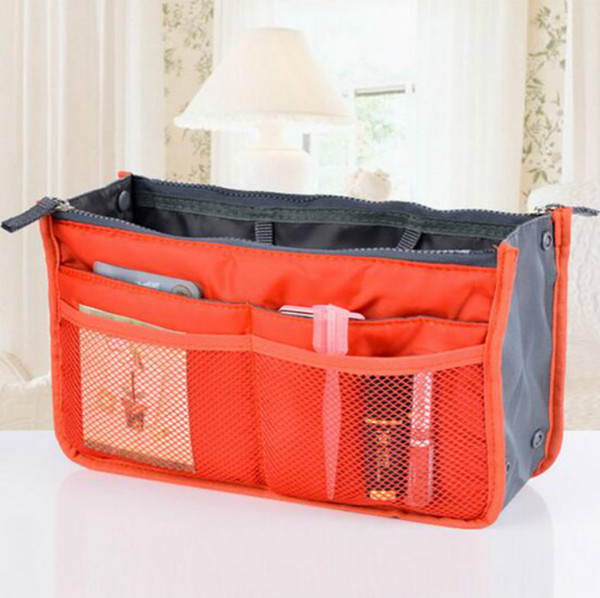 wholesale Women Lady Travel Makeup Insert Handbag Organiser Purse Large Liner Zipper Organizer Tidy Bag 11 Color Free Shippin
