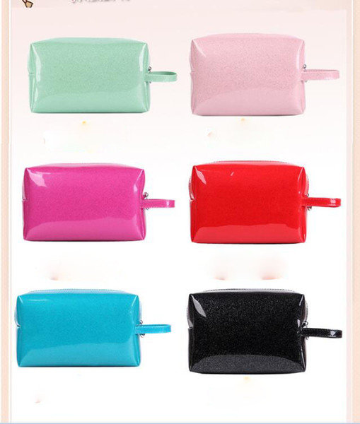 12pcs Hot selling 2017 candy color Cosmetic Makeup Toiletry patent PU Wash Bag Holder Pouch Travel accessory Set Kit purse handbag storage