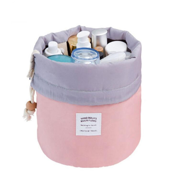 Fashion Barrel Shaped Travel Cosmetic Bag Make Up Bag Drawstring Elegant Drum Wash Kit Bags Makeup Organizer Storage Beauty Bag