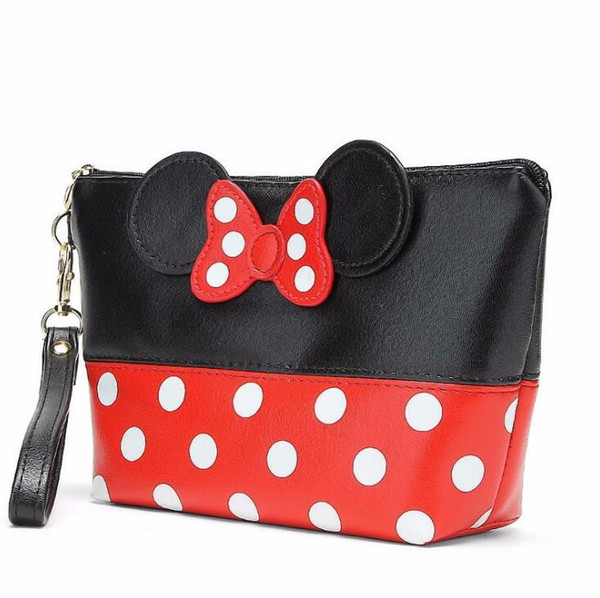 Travel Cosmetic Bag Cartoon Bow Makeup Case Women Zipper Hand Holding Make Up Handbag Organizer Storage Pouch Toiletry Wash Bags