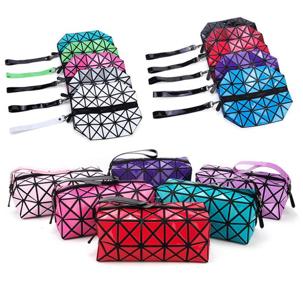 New Fashion Women Cosmetic Bag Cases Geometric Folding Make Up Bag Quality PVC Organizer Makeup Case Beauty Bags