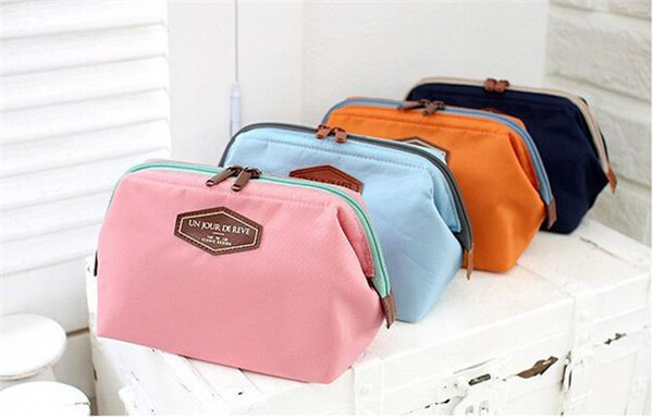 2015 Women's Makeup Cosmetic Cases Fashion Travel Kit Solid 4 Colours Organizer Bag For Lady Small Zipper Cosmetic Bags Free Shipping