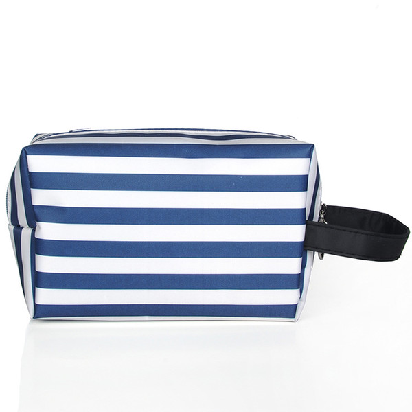 Vantage Navy Cosmetic Bag Striped Zipper Organizer Make up Bag Student Pen Bag polyester Ladies Make up Cosmetics Travel Storage Box