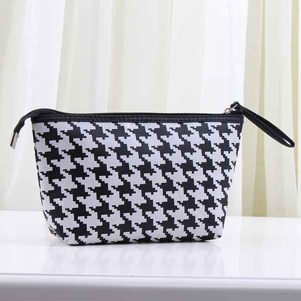 Houndstooth Small Cosmetic Bags Travel Nylon Makeup Storage Pouch Waterproof pouch Toiletry Case Zipper Brush Organizer Free Shipping