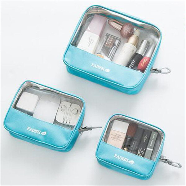 3 piece/set travel kit oxford PVC Transparent Cosmetic Bags Women's travel Waterproof Clear cometic bag Pouch Beauty Makeup Case Accessories