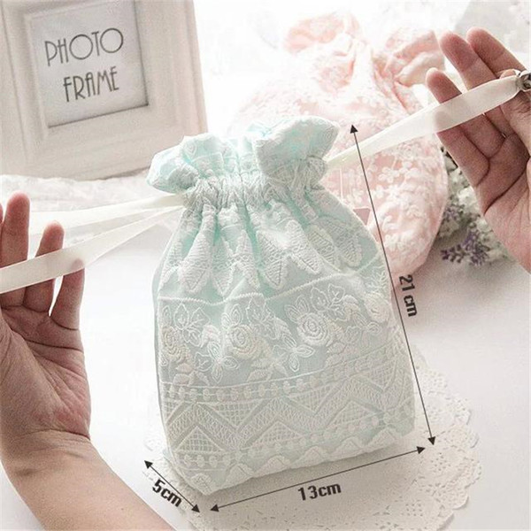 Women's Lace Drawstring Cosmetic Bag Set Makeup Case Pouch Travel Organizer Beauty Brushes Toiletry bag lip gloss Storage