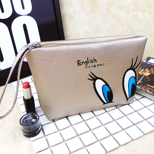 PU cartoon Big eyes Womens Travel Cosmetic Bags High Quality toiletry Bag Make Up Bag Neceser for women