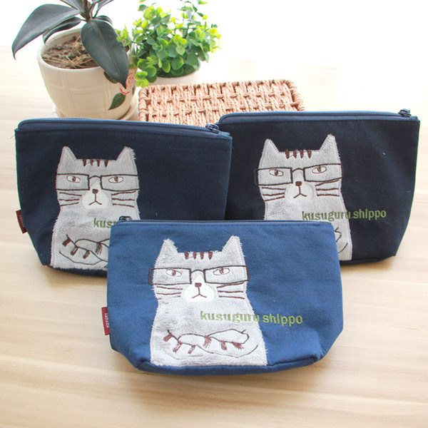 Cute Cats Print Cotton makeup Bag Women Large Capacity Embroidery toiletry bag Female Shopping Bag for Lady