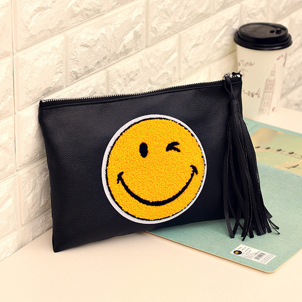 Smile Face make up bag Shiny PU cosmetic Bags Kawaii Girl Capacity outdoor Supplies Stationery Cosmetic Bag 2017 New