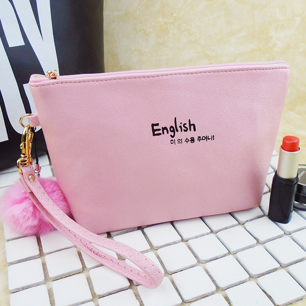 New Fashion Pure Color Waterproof pouch Por
8000
table Letter Travel Storages Cute Hair Ball Pendant Cosmetics Cases