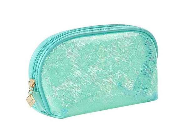 2018PU candy blue lady printing large capacity cosmetic bag