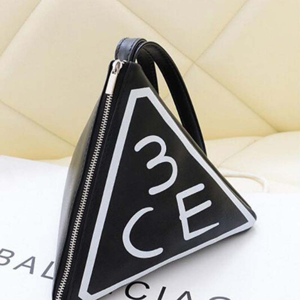 Wholesale Fashion Solid Triangle Shape Makeup Bags With Letters Soft Leather Waterproof Cosmetic Bags Women Girl Portable Accessories