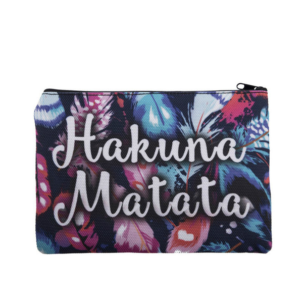 2018 Hot Sale Travelling Makeup bag 3D Printing hakuna mata feathers Zipper square Cosmetic Bags Women