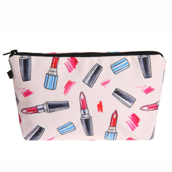 2018 3D Lipstick Sketch Printing Cosmetic Bag Fashion Women Brand Makeup Bag Travel