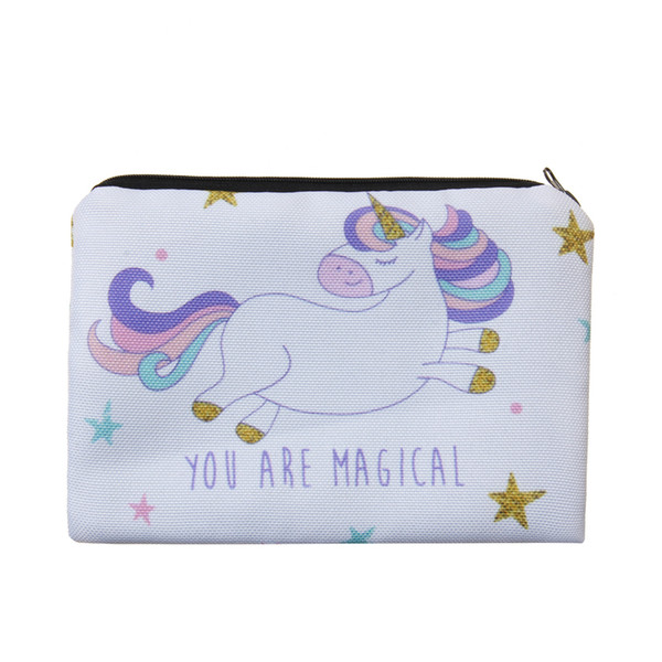 2018 New Unicorn Simple Square Cosmetic Bags 3D Printed Polyester Travel Makeup Bag