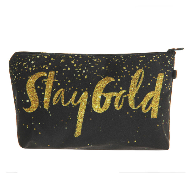 Cosmetic Organizer Bag 3D Printing Golden Alphabet Makeup Bag Fashion Women Brand Cosmetic Bag