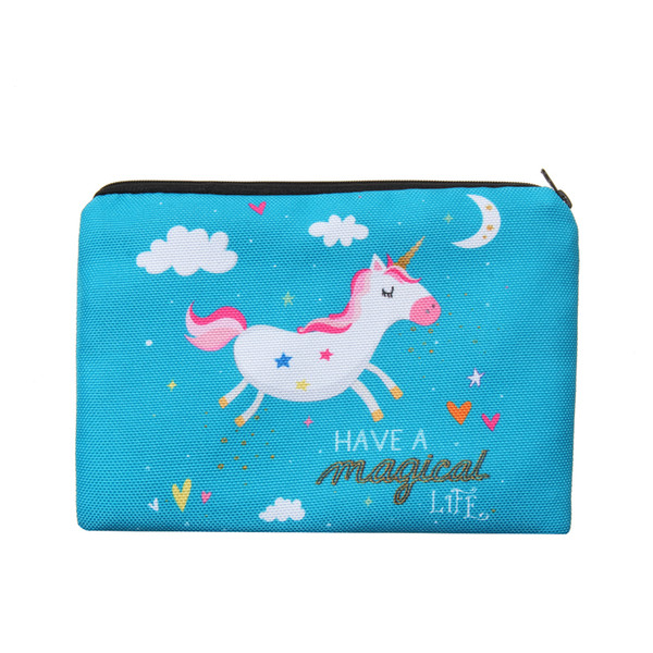 2018 New Blue Unicorn Cosmetic Bag Simple Square 3D Printed Polyester Travel Makeup Bags