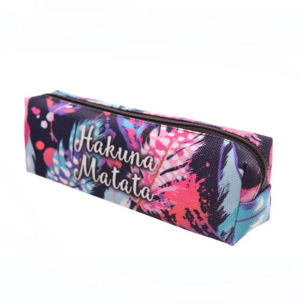 3D Print Cosmetic Bag Women Makeup Bag 2018 Kids School Pencil Bag Stationery Pouch Hakuna Matata Feathers