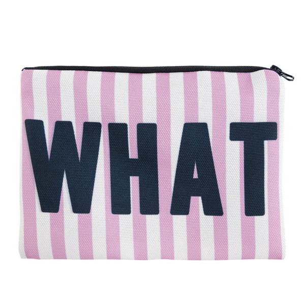 Simple Square Cosmetic Bags 3D Printed Whatever Pink Stripes Polyester Makeup Travel Bags