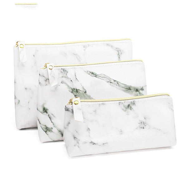 White Toiletry Makeup Brushes Bags Marble Case Beauty Travel PU Leather Cosmetic Pouch Key Zipper Tote Accessory Products