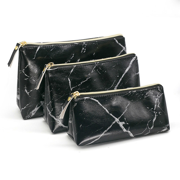 Women PU Leather Travel Black Marble Makeup Tool Bag Lady Beauty Pen Brushes Cosmetic Zipper Pouch Make Up Case Supplies