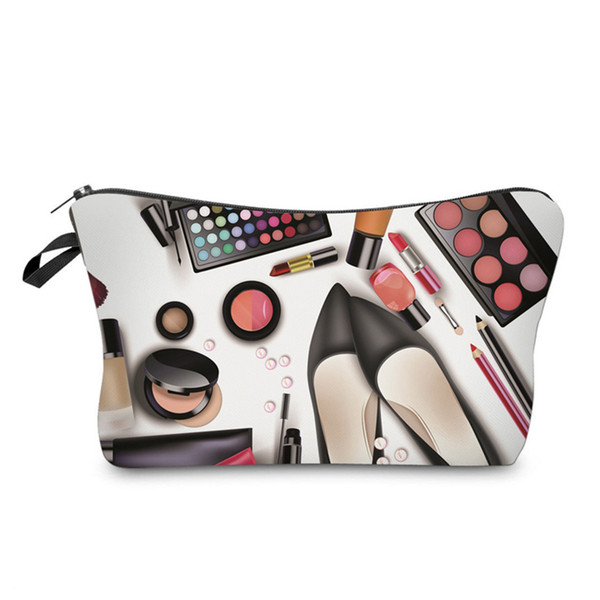 Hot Lady 3D Shoes Eyeshadow Lipstick Printing Organizer Pouch Storage Makeup Bag Gifts Women Zipped Travel Cosmetics Bag Popular