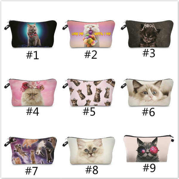 9 Style Hot Sale Ladies Cute 3D Cat Pattern Travel Makeup Bag Fashion Women Female Cosmetics Organizer Pouch Storage Bags Popular