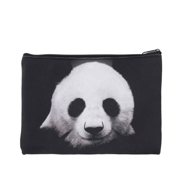 2018 Hot Sale Travel Makeup Bag 3D Printing Black Panda Zipper Square Cosmetic Bags Women