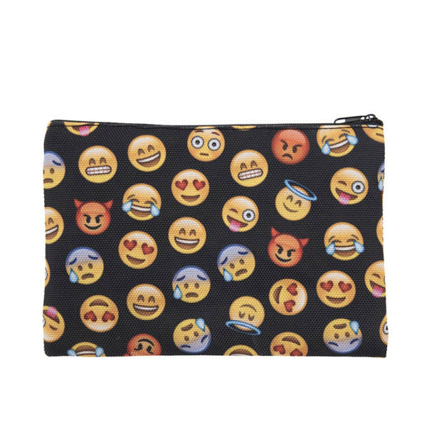 2018 Hot Sale 3D Printing emoji black Zipper square Cosmetic Bags Women Travelling Makeup bag